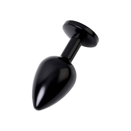Erotist Siyah Renkli Parlak Anal Plug - Krmz Kristalli, Orta Boy, 8 cm