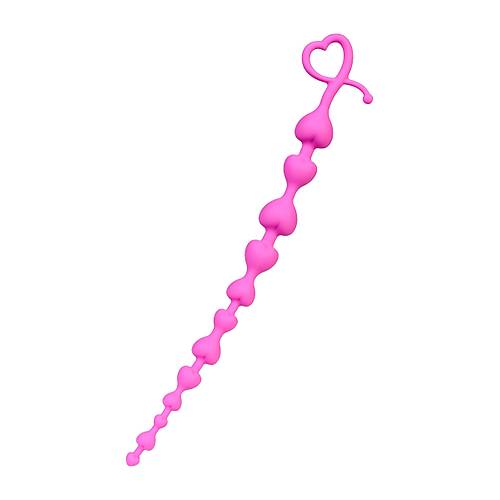 Erotist Kalp Detayl Boumlara Sahip Ekstra Uyarml Pembe Silikon 34 cm Anal Plug ve Zincir
