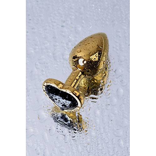 Erotist Altn Sar Renkli Kalp Detayl Anal Plug - Siyah Kristalli 7 cm