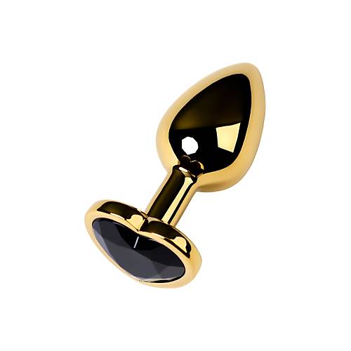 Erotist Altn Sar Renkli Kalp Detayl Anal Plug - Siyah Kristalli 7 cm