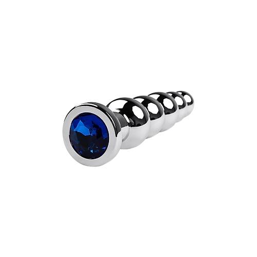 Erotist Byk Boy Boumlu Anal Plug - 14 cm Mavi Kristalli