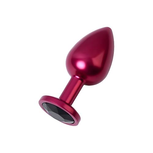 Erotist Krmz Renkli Orta Boy Anal Plug - Siyah Kristalli, 85 Gram