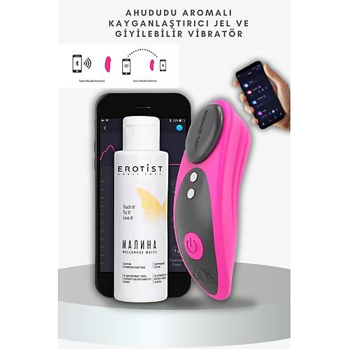 Erotist Ahududu Aromal Kayganlatrc Jel ve arjl Giyilebilir Telefon Kontroll Vibratr Seti