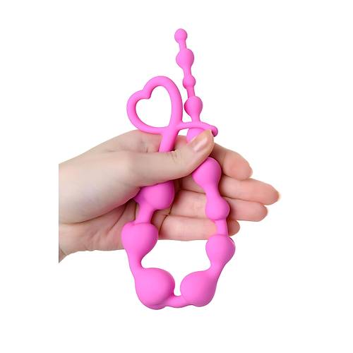 Erotist Kalp Detayl Boumlara Sahip Ekstra Uyarml Pembe Silikon 34 cm Anal Plug ve Zincir