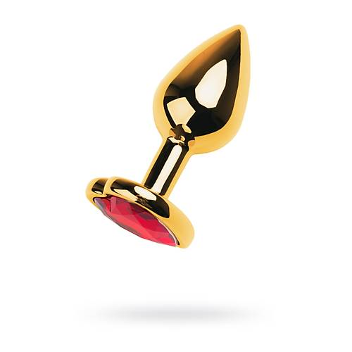 Erotist Altn Sar Renkli Kalpli Anal Plug - Krmz Kristalli 7 cm