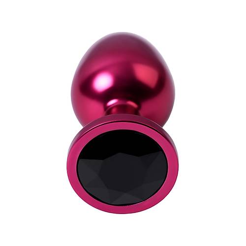Erotist Krmz Renkli Orta Boy Anal Plug - Siyah Kristalli, 85 Gram