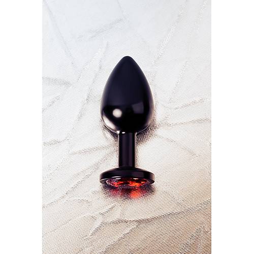 Erotist Siyah Renkli Parlak Anal Plug - Krmz Kristalli, Orta Boy, 8 cm
