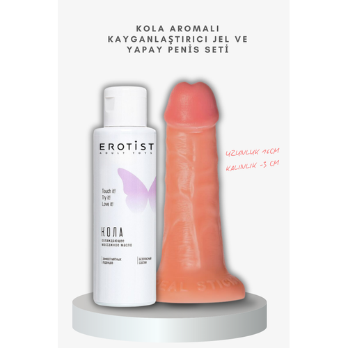 Kola Aromal Kayganlatrc Jel ve Caliber 16 cm Yapay Penis Seti - Strapon Uyumlu, 3 cm ap