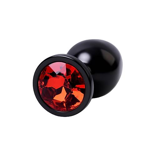 Erotist Siyah Renkli Parlak Anal Plug - Krmz Kristalli, Orta Boy, 8 cm