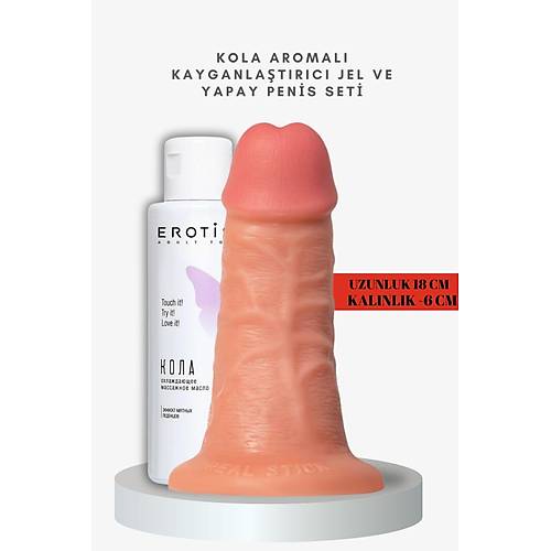 Kola Aromal Kayganlatrc Jel ve Caliber 18 cm Yapay Penis Seti - 6 cm ap, Gereki His