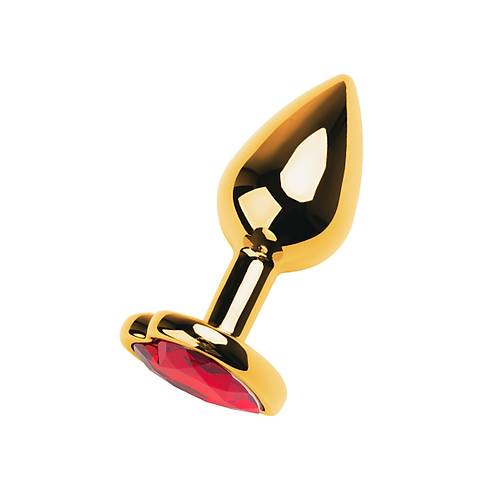 Erotist Altn Sar Renkli Kalpli Anal Plug - Krmz Kristalli 7 cm