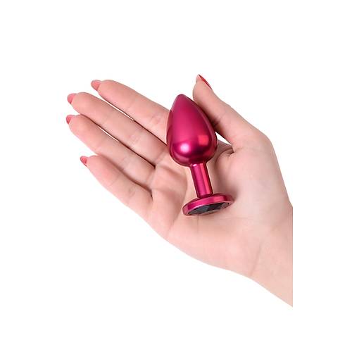 Erotist K�rm�z� Renkli Orta Boy Anal Plug - Siyah Kristalli, 85 Gram