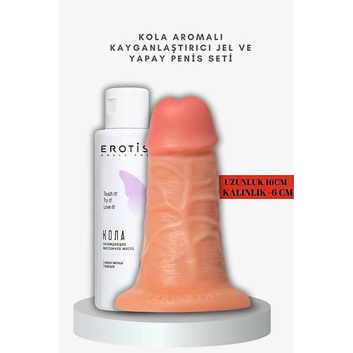 Kola Aromal Kayganlatrc Jel ve Caliber 16 cm Yapay Penis Seti - 6 cm ap, Gereki His