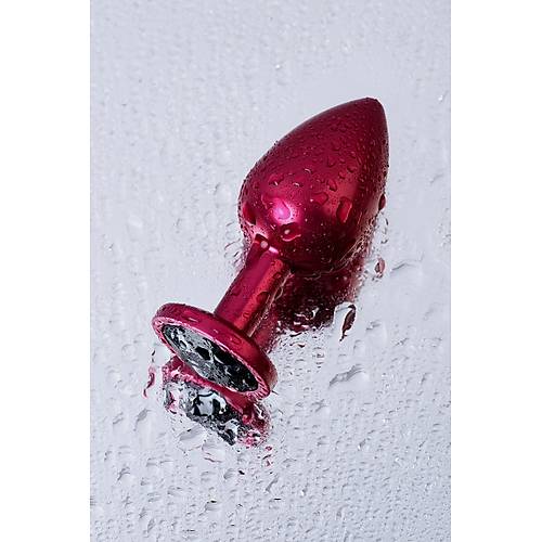 Erotist Krmz Renkli Orta Boy Anal Plug - Siyah Kristalli, 85 Gram