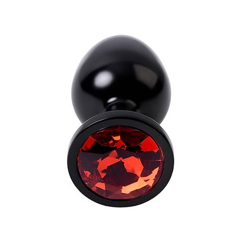 Erotist Siyah Renkli Parlak Anal Plug - Krmz Kristalli, Orta Boy, 8 cm