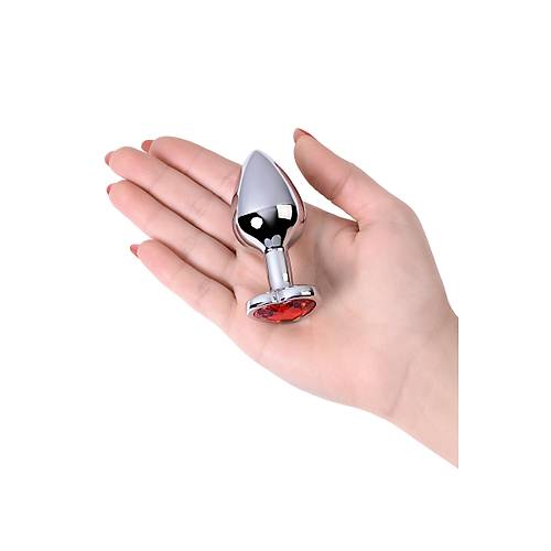 Erotist Gm Renkli Parlak Anal Plug - Krmz Kalpli Kristalli, 7 cm