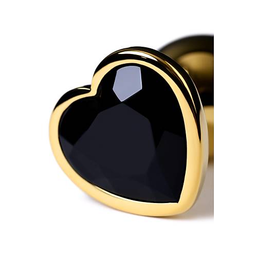 Erotist Altn Sar Renkli Kalp Detayl Anal Plug - Siyah Kristalli 7 cm