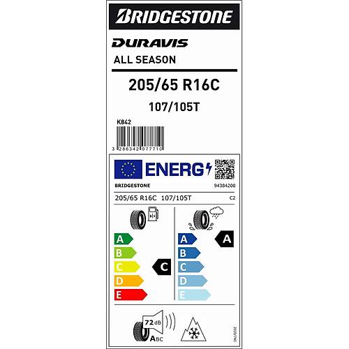 Bridgestone 205/65 R16C 107/105T Duravis All Season Hafif Ticari Drt Mevsim Lastii (retim Yl: 2024)