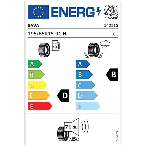 Sava 195/65 R15 91H Intensa Hp2 Oto Yaz Lastii ( retim Yl : 2022 )