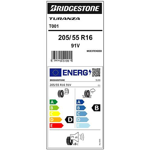 Bridgestone 205/55 R16 91V Turanza T001 Ext Moe Oto Yaz Lastii ( retim Yl:2023 )