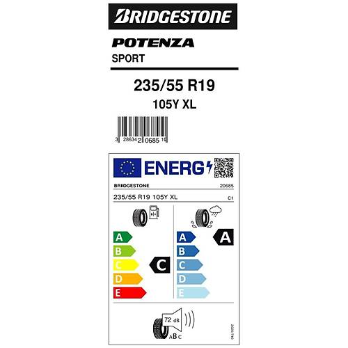 Bridgestone 235/55 R19 105Y Xl Potenza Sport Yaz Lastii ( retim Yl: 2021 )