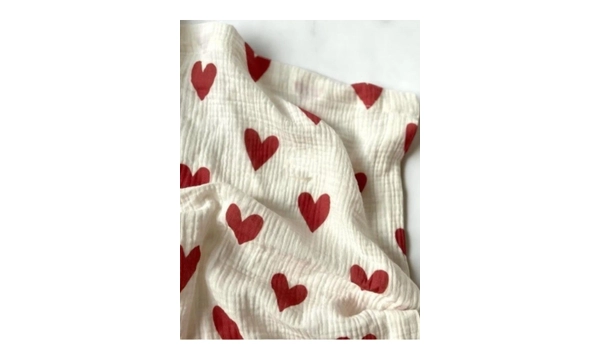 Krmz Kalp %100 Organik Pamuk 95x100 Cm ift Kat Mslin rt