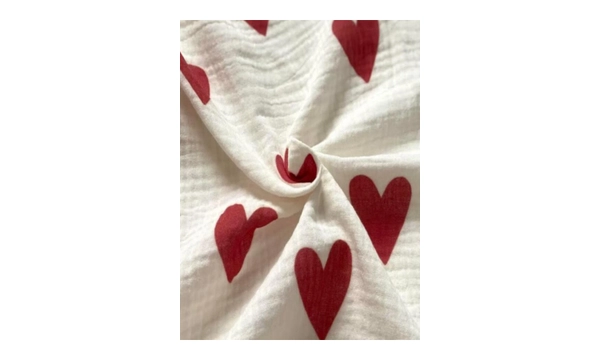 Krmz Kalp %100 Organik Pamuk 95x100 Cm ift Kat Mslin rt