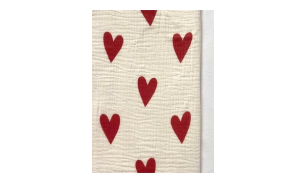 Krmz Kalp %100 Organik Pamuk 95x100 Cm ift Kat Mslin rt