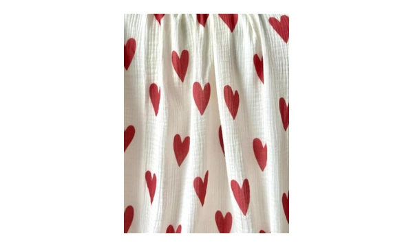 Krmz Kalp %100 Organik Pamuk 95x100 Cm ift Kat Mslin rt