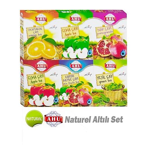 Natural Altılı Çay Seti (Yeşil ve Kırmızı Elma-Nar-Portakal-Karışık Meyve Çayı-Yeşil Çay) -100 gr