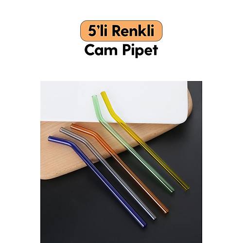 5 Adet  Renkli Cam Pipet Isıya Dayanıklı Pipet Seti
