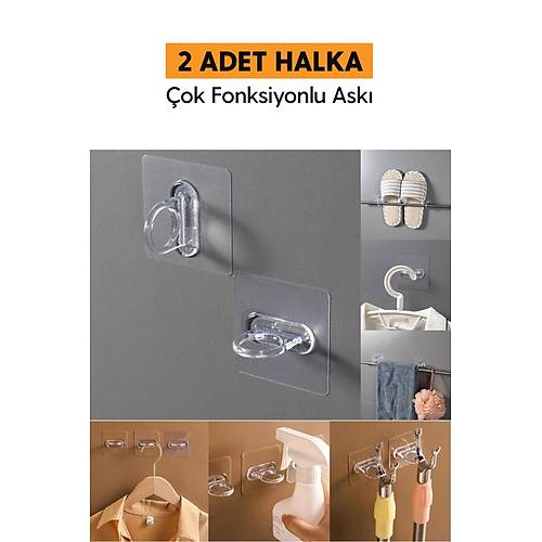 2 Adet Yapışkanlı Kanca,Yuvarlak Halka Askı Çok Fonksiyonlu Asma Aparatı