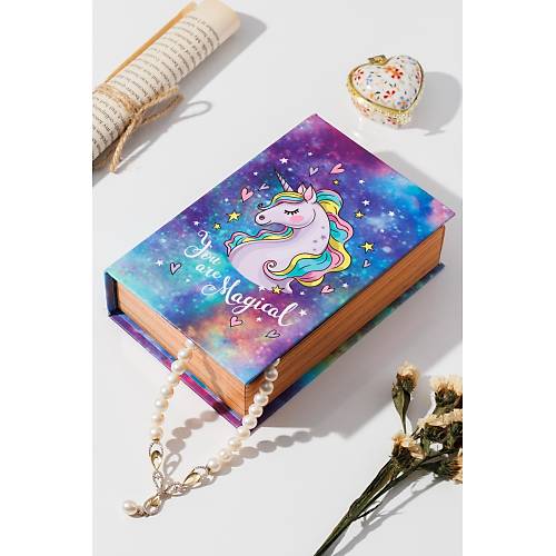 Unicorn Dekorlu Mini Kitap Kutu Takı Aksesuar Organizer