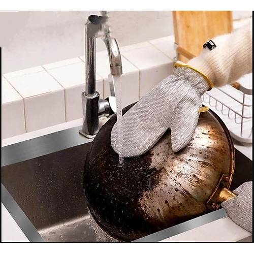 Bir Çift Çelik Tel Bulaşık Yıkama Temizleme Eldiveni Yalıtımlı Su Geçirmez Banyo Mutfak Lif