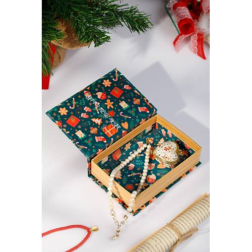 Yeşil Noel Yılbaşı Yeni Yıl Dekorlu Kutu Takı Aksesuar Organizer
