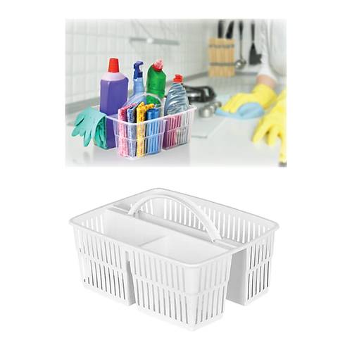 Büyük Boy 3 Bölmeli Taşıma Kulplu Banyo ve Mutfak Düzenleyici Sepet
