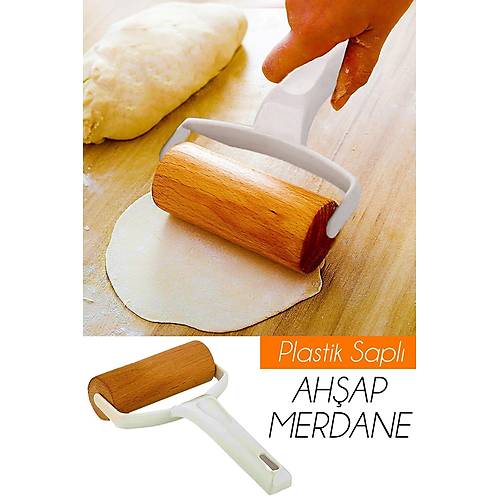 Hamur Açıcı Plastik Saplı Ahşap Rulo Merdane Pratik El Oklavası