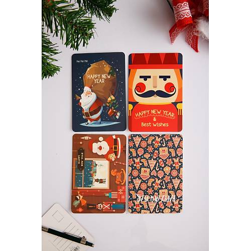 4'Lü Yılbaşı Kartpostal Yeni Yıl Temalı Hediye Not Kartı Kişiye Özel Obje