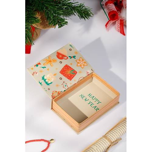 Krem Noel Baba Yılbaşı Yeni Yıl Dekorlu Kutu Takı Aksesuar Organizer