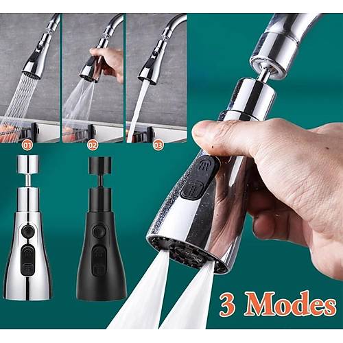 Krom 3 Fonksiyonlu Mutfak Lavabo Başlığı Esnek Musluk Ucu