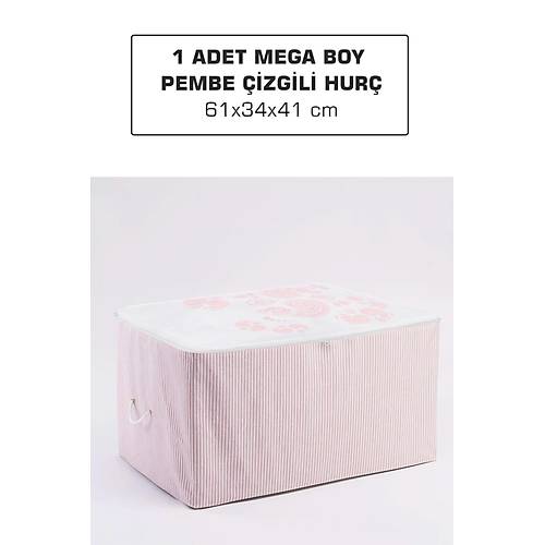 Büyük Boy Pembe Çizgili, Baskılı Hurç 61x34x41 cm