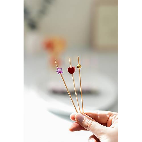 Bambu Boncuklu Kürdan-(Yıldız+K.Kalp+Gold Boncuk) 