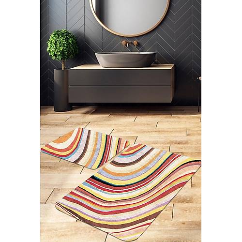 Gökkuşağı Dijital 2 Li Set Banyo Paspas Seti
