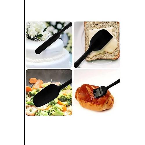 6 Parça Slikon Spatula Kaşık Bıçak Fırça Siyah Mutfak Seti