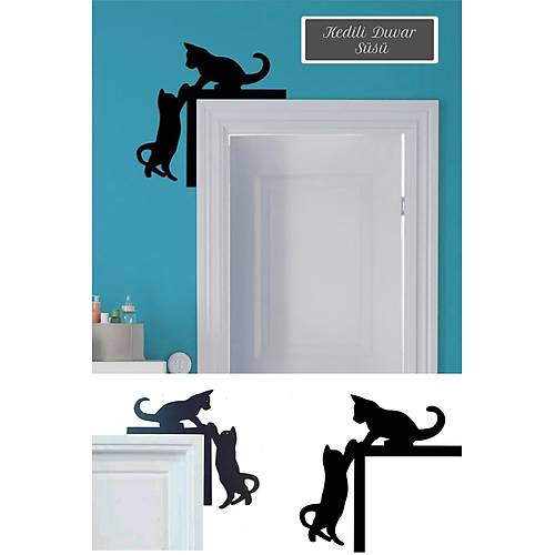 Kapı Köşeliği Kedi Lazer Kesim Duvar Süsü - Duvar Dekoru ( 30x33 Cm )