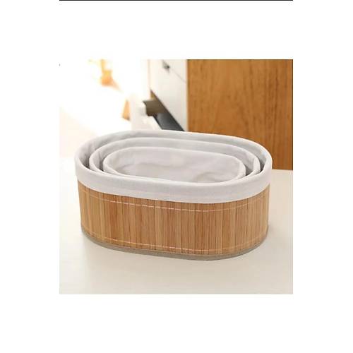3'Lü Oval Doğal Bambu Kılıflı Çok Amaçlı Sepet 