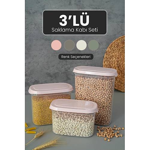 3'Lü Bakliyat Gıda Erzak Saklama Kabı Kavanoz