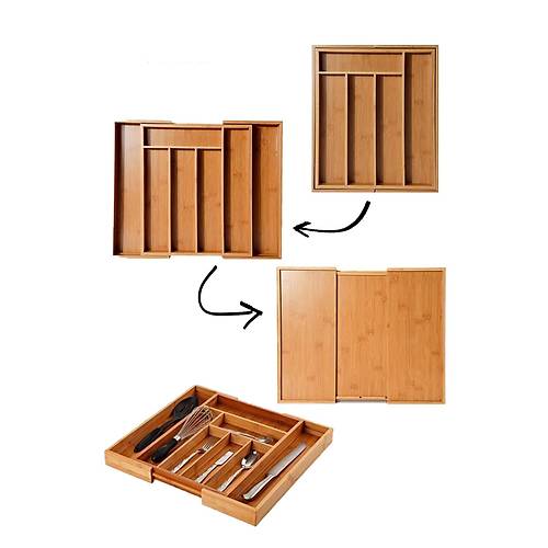Bambu Ayarlanabilir Çekmece İçi Ölçü Ayarlı Kaşıklık 5-7 Bölmeli