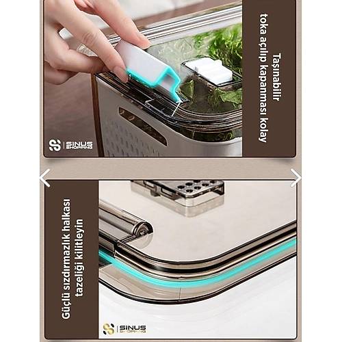 Lüx 3 Adet Buzdolabı İçi Organizer(2,5lt,5lt,9lt) Set Kilitli Saklama Kabı Buzdolabı Organizer