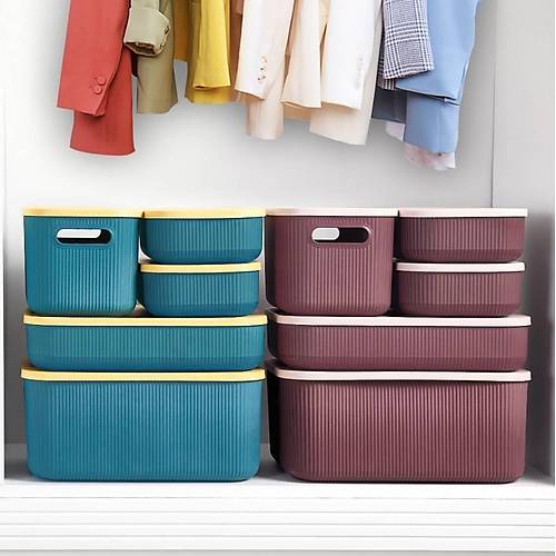 5'Li Set Saklama Kabı Renkli Kapaklı Kutu Organizer Set 4 Boy